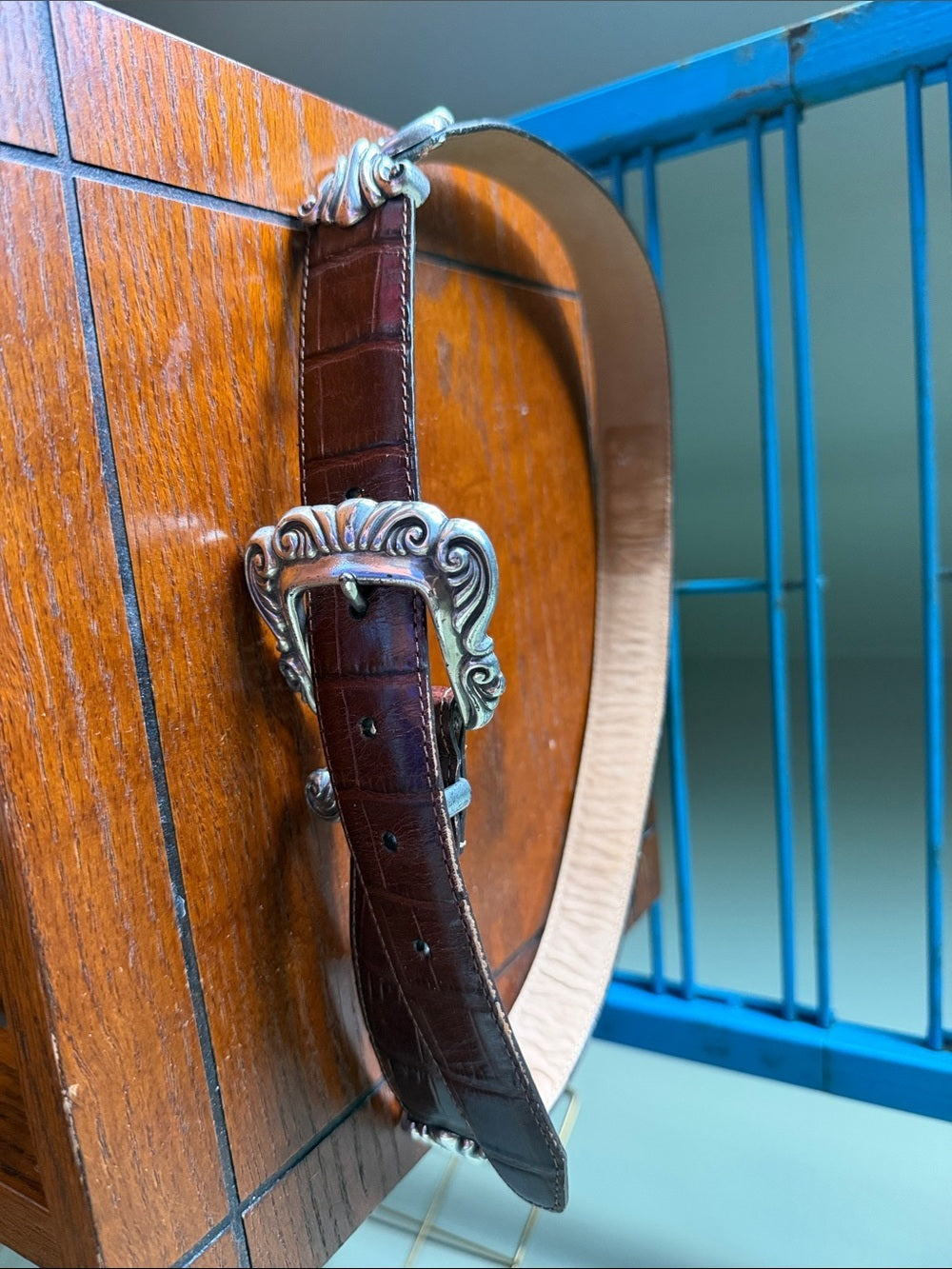 Brighton Brown Leather Belt with Ornate Silver Buckle