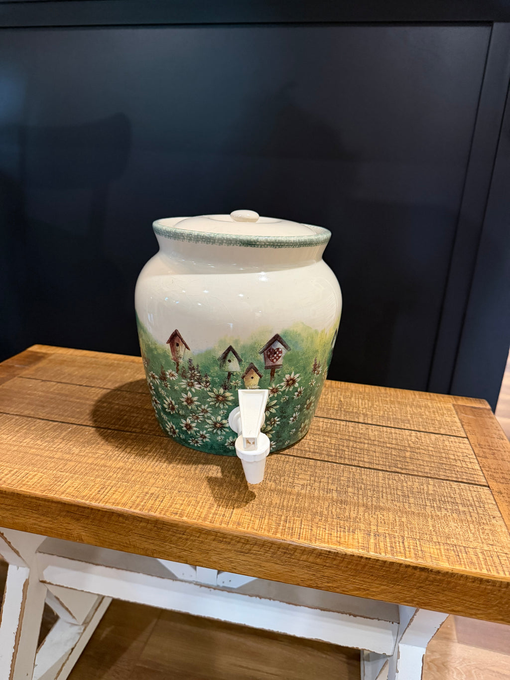 Ceramic birdhouse beverage dispenser