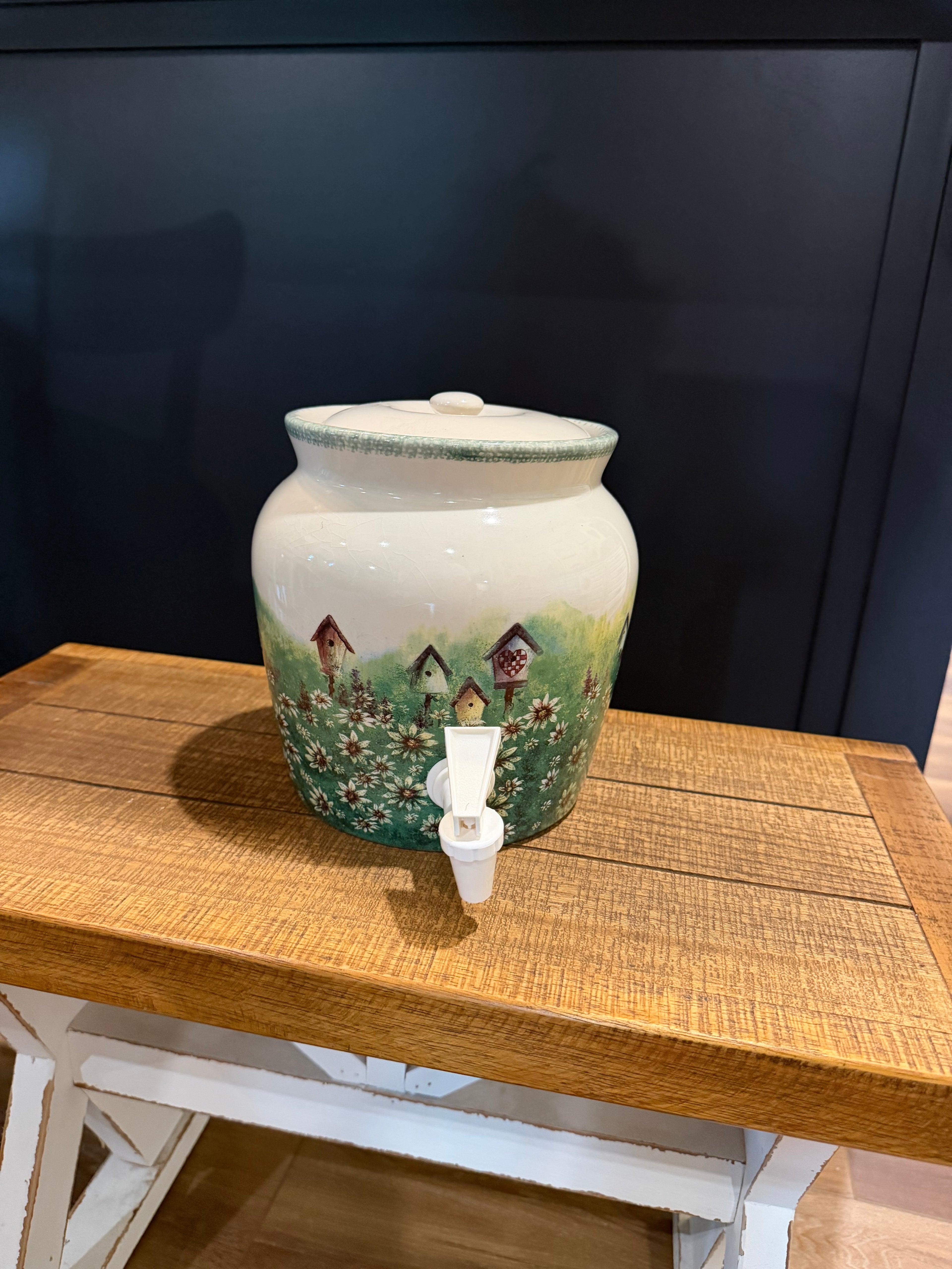 Ceramic birdhouse beverage dispenser
