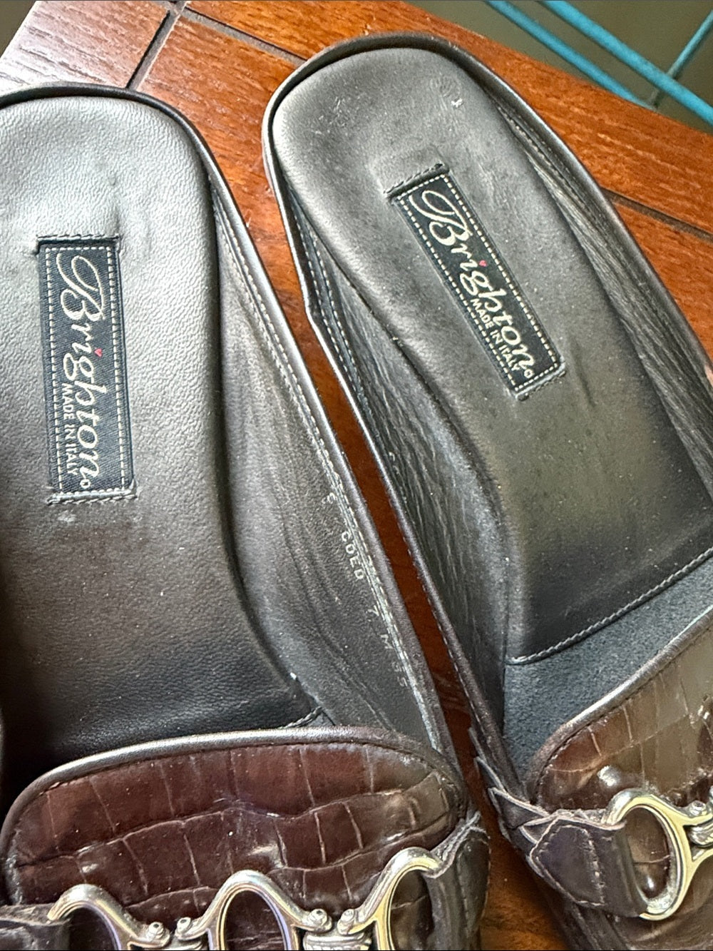 Brighton Brown Croc-Embossed Leather Slip-On Mules