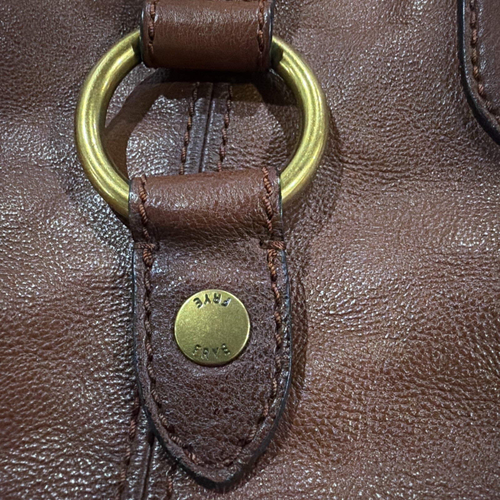 Frye Brown Leather Tote Bag with Brass Ring Detail