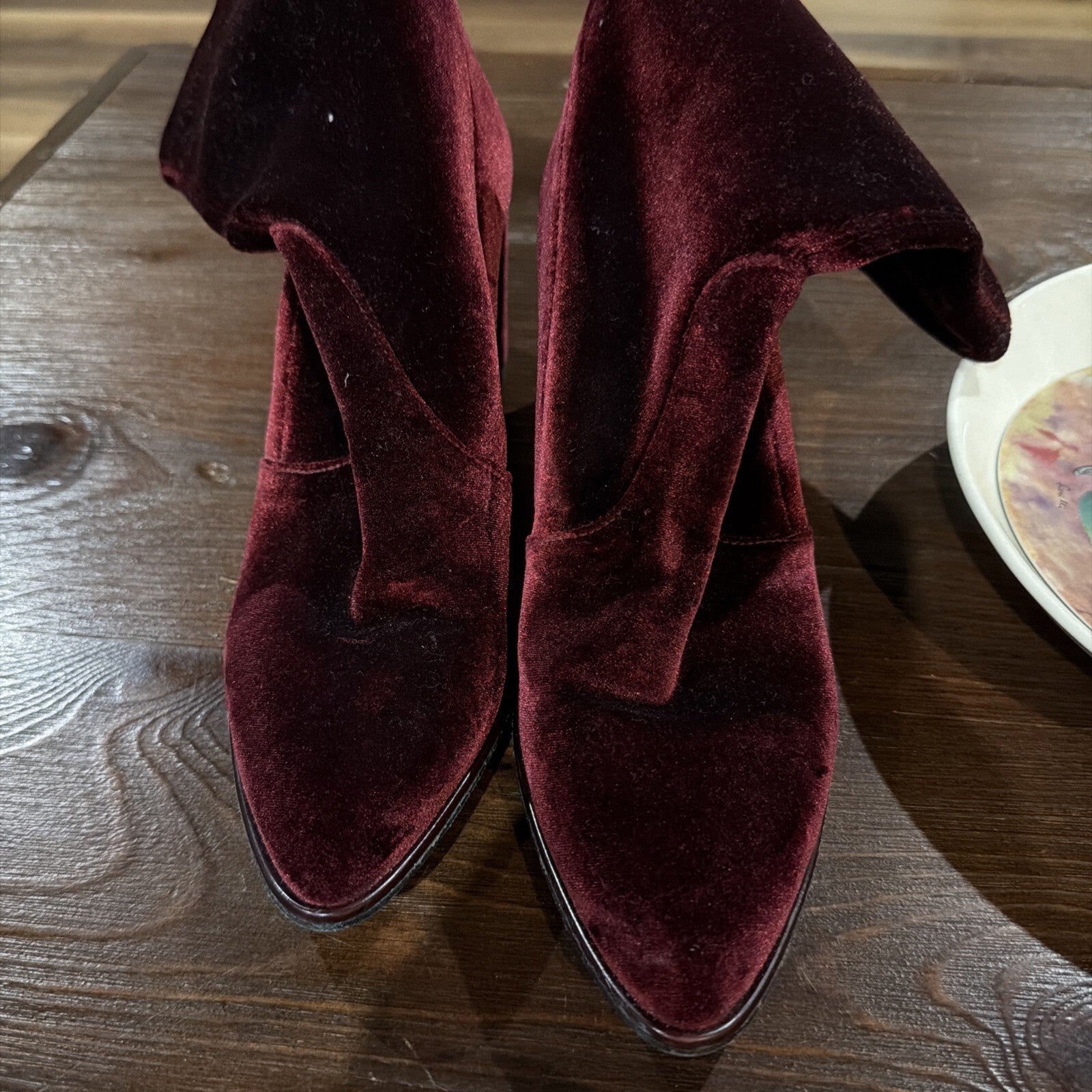 Stuart Weitzman Burgundy Velvet Ankle Boots