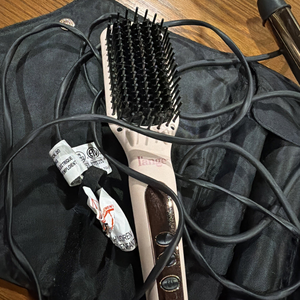 LANGÉ Blush Pink Curling Iron And Drying Brush With Bag And Multiple Attachments