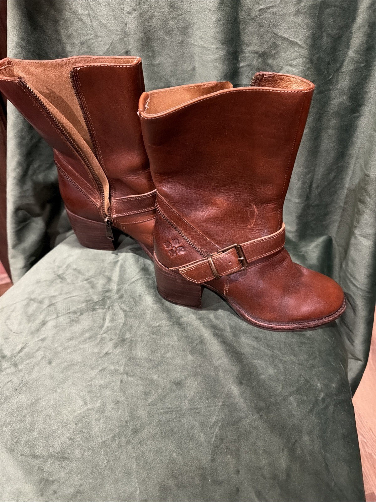 Patricia Nash Brown Leather Mid-Calf Boots with Buckle Detail