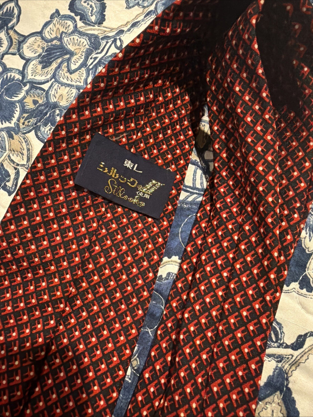 Japanese Silk Tie Vintage 100% Silk Red Geometric Men's Necktie