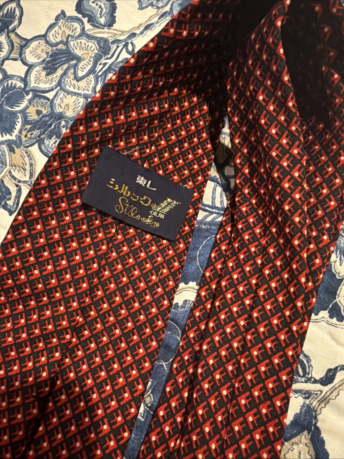 Japanese Silk Tie Vintage 100% Silk Red Geometric Men's Necktie