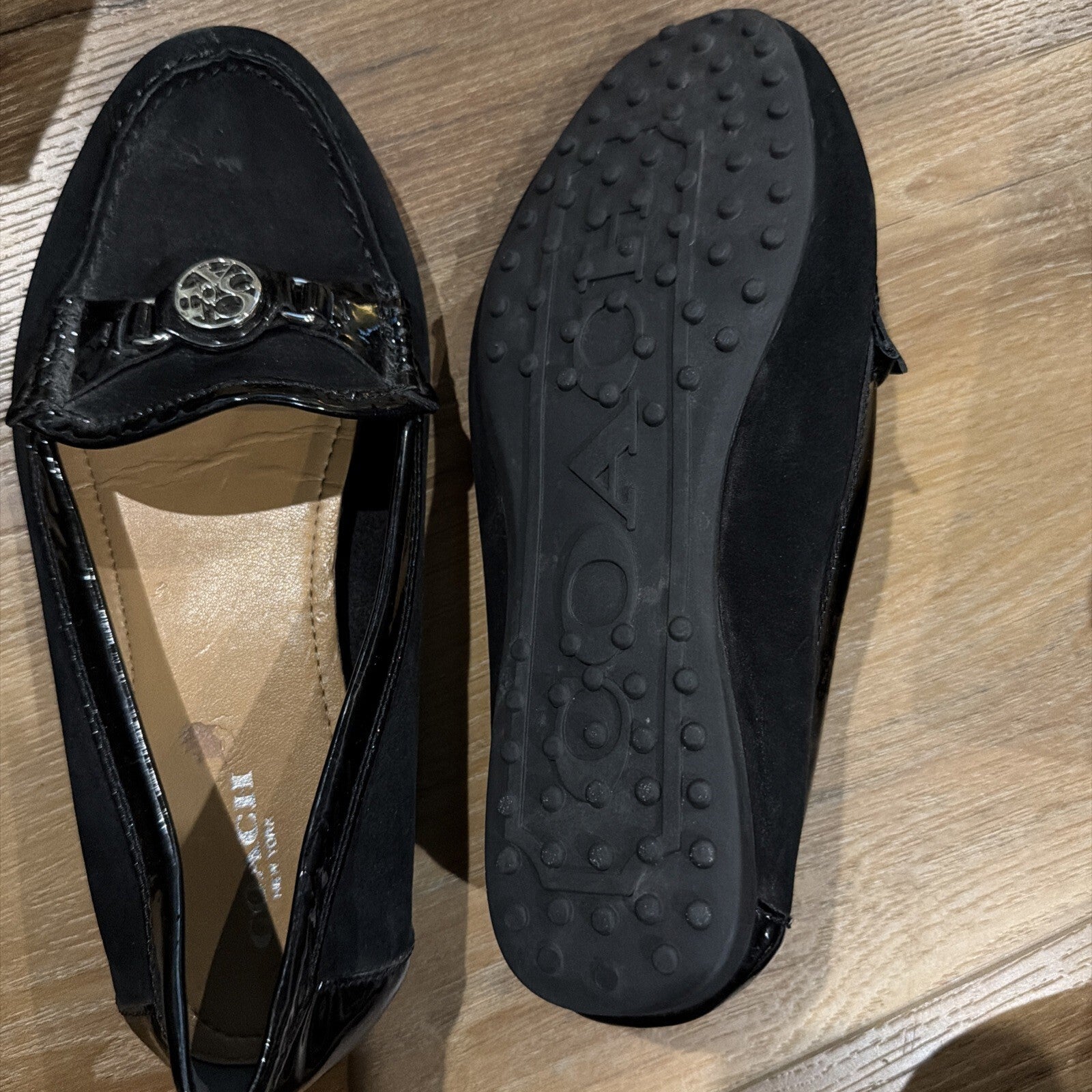 Coach Black Logo Buckle Loafer Flats Slip On Women's Size 7