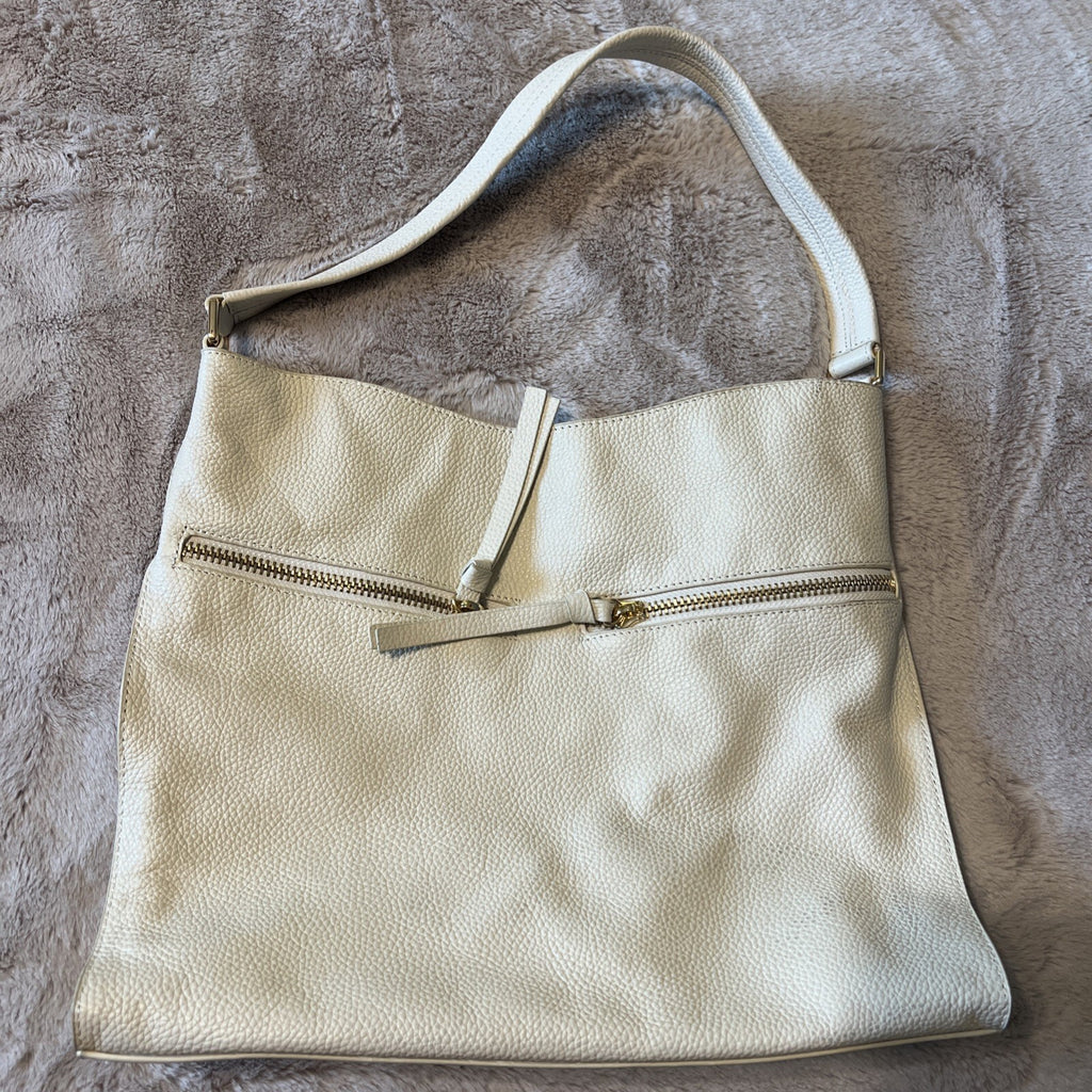 Tote Le Monde Women Barcelona Shoulder Bag Cream Pebbled Leather Minimalist