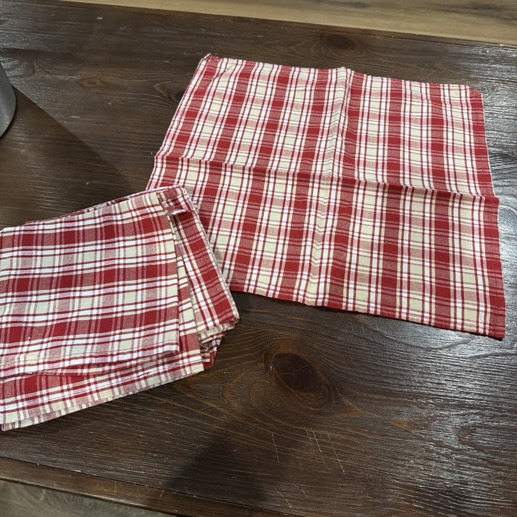 Set of 6 Red Plaid Print Cotton Napkins 18x18