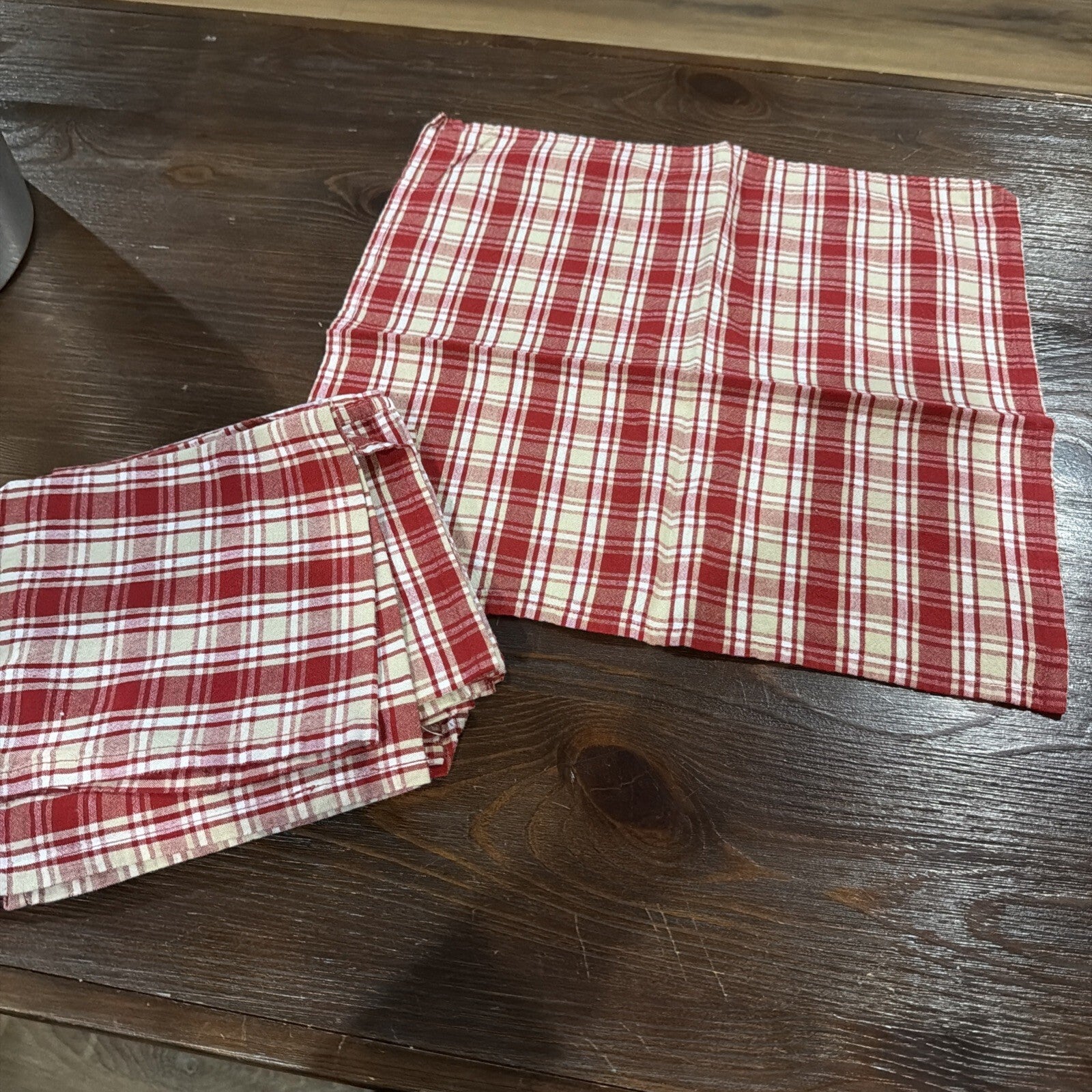 Set of 6 Red Plaid Print Cotton Napkins 18x18