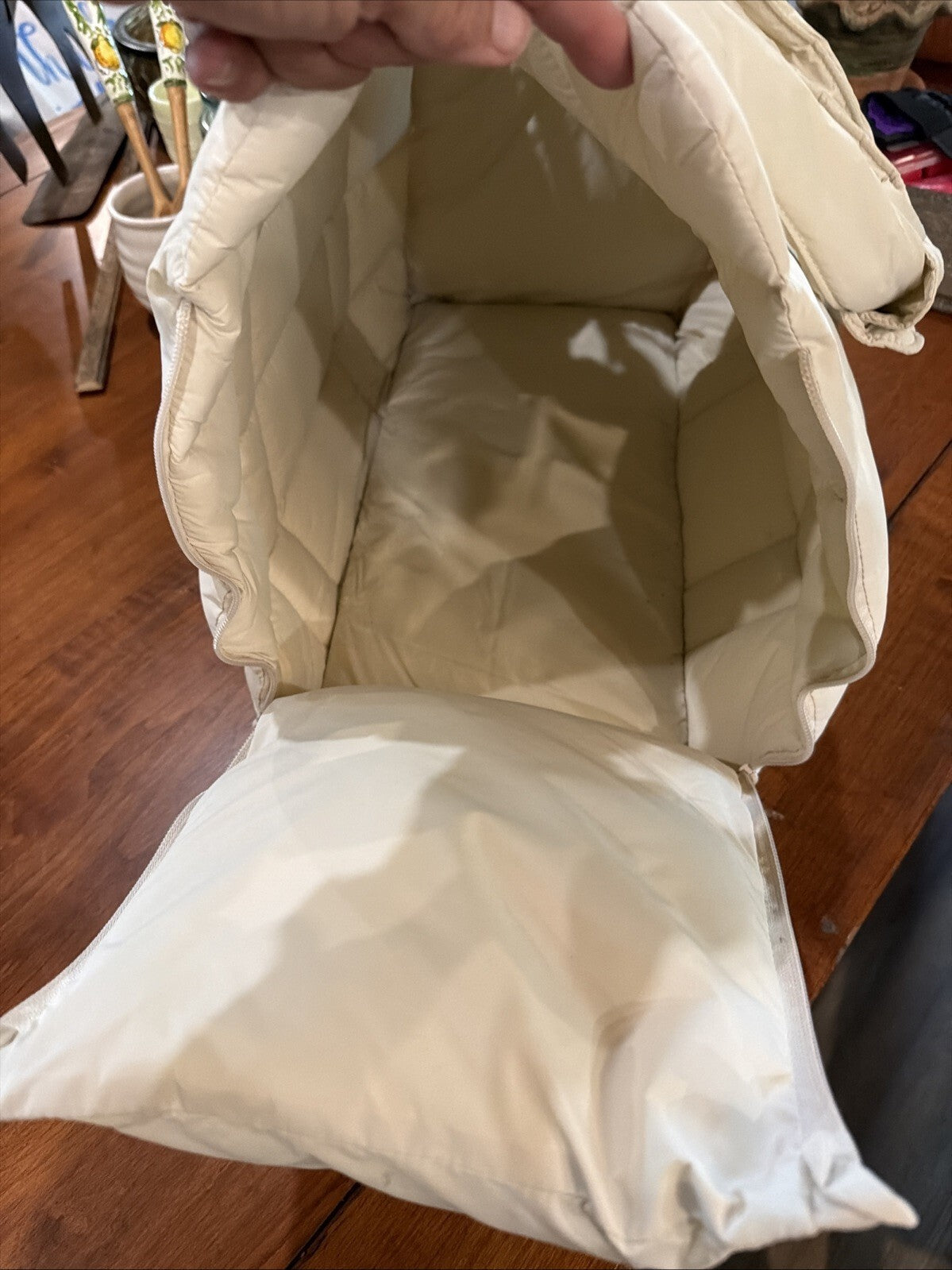 Cream Quilted Padded Pet Carrier Bag with Adjustable Straps