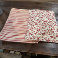 Set Of 7 Red Reversible Cotton Placemats. Striped On One Side, Flowers On Other