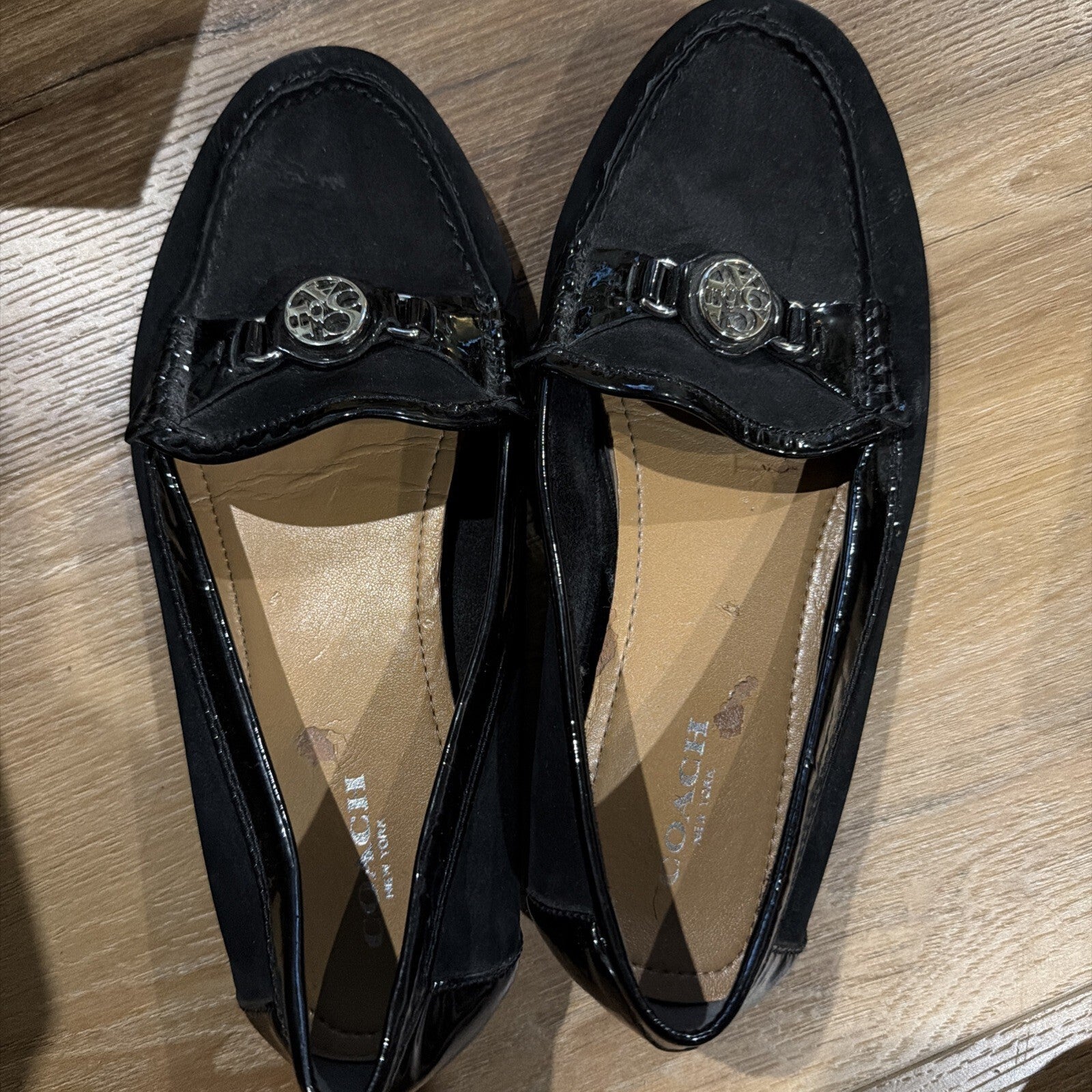 Coach Black Logo Buckle Loafer Flats Slip On Women's Size 7