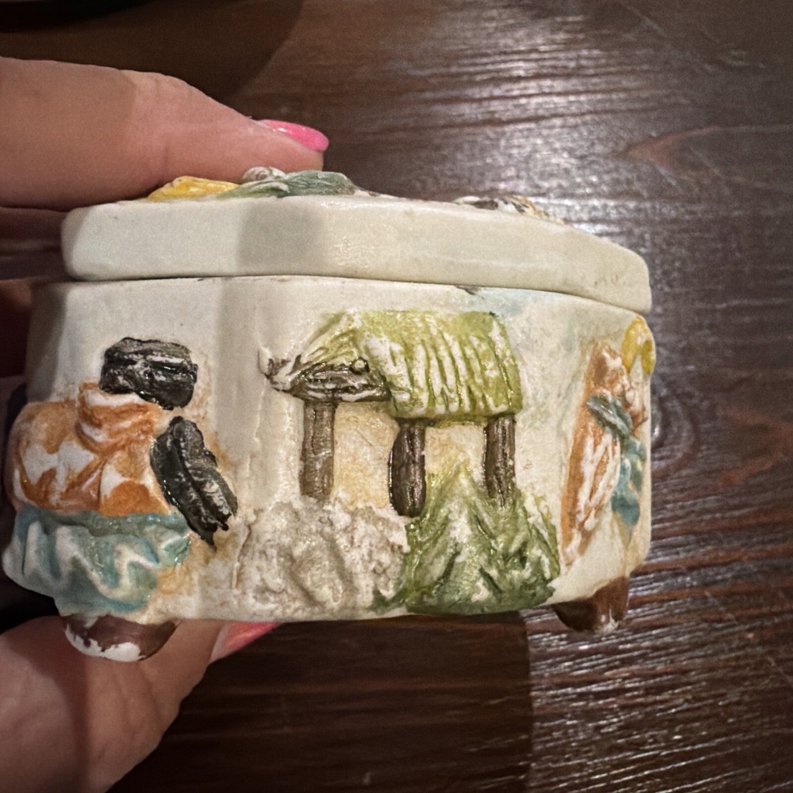 Capodimonte Porcelain Octagon Trinket Case Trinket Box with Lid Italy