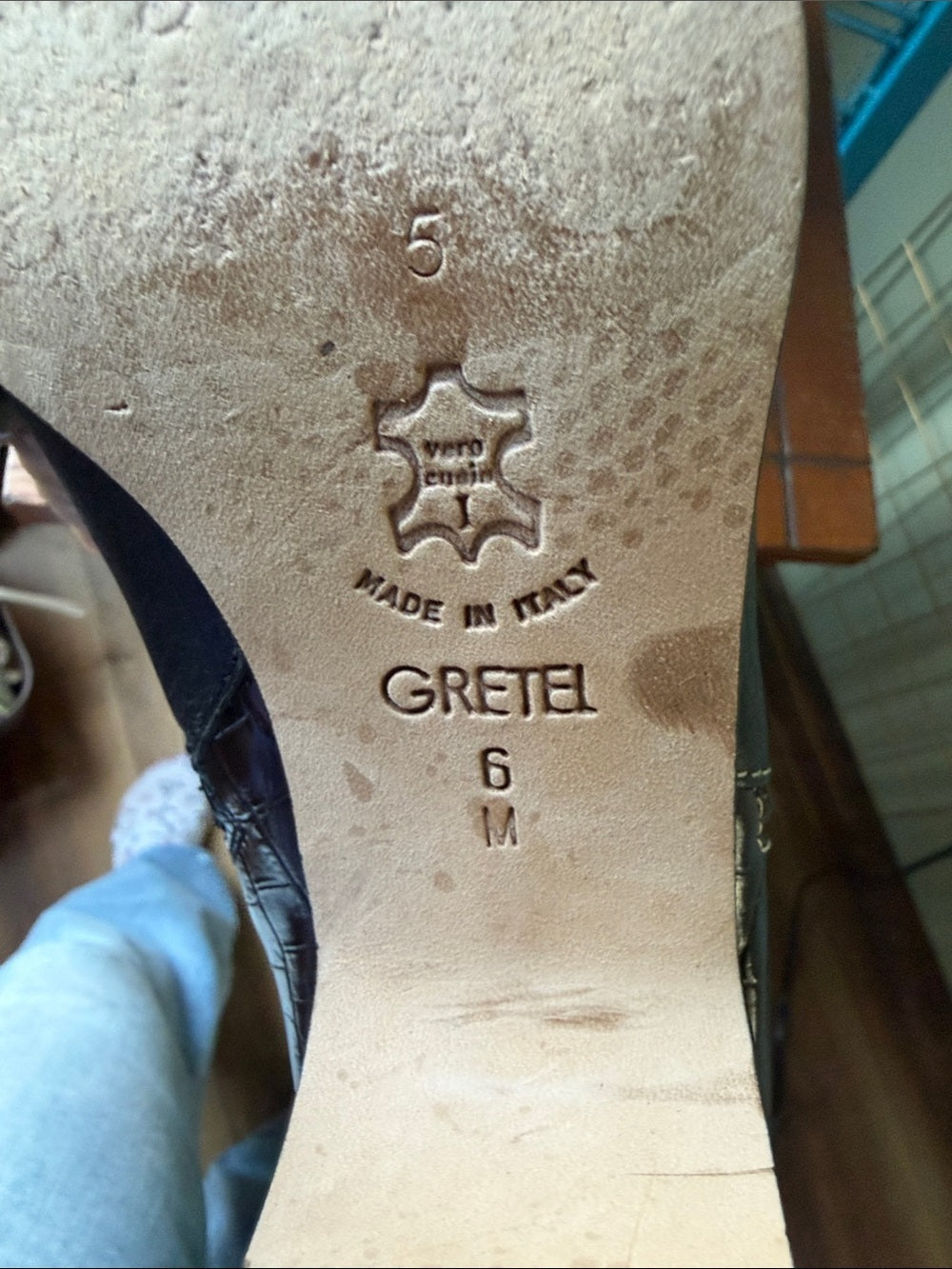 Gretel Women's Black Leather and Croc-Embossed Mid-Calf Boots Size 6