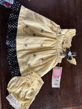 Baby Girl Yellow Bee Print Dress with Black Polka Dot Trim and Matching Bloomers