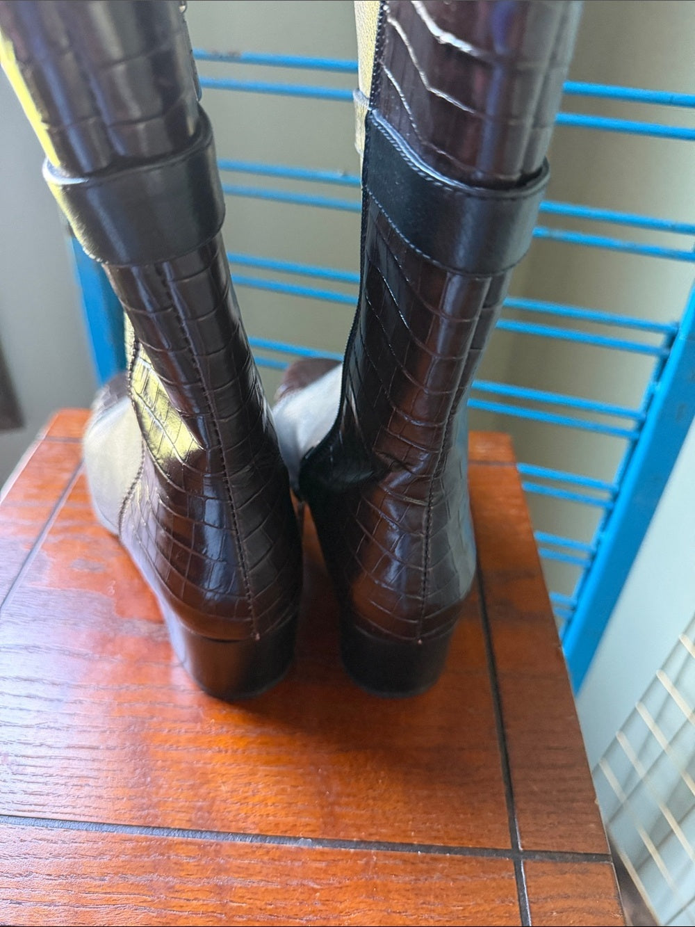 Gretel Women's Black Leather and Croc-Embossed Mid-Calf Boots Size 6