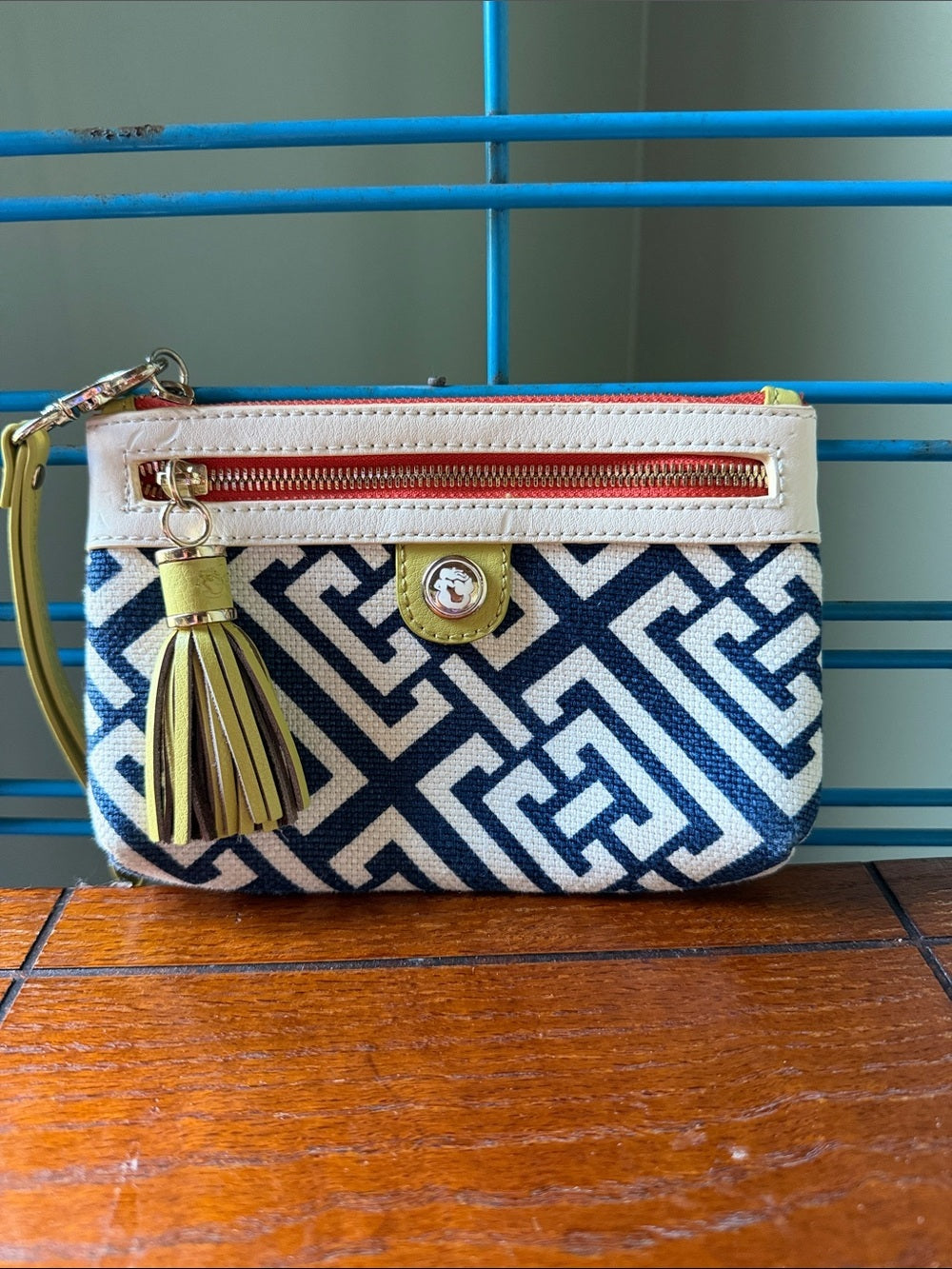Spartina 449 Canvas and Leather Tassel Wristlet Pouch