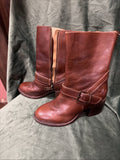 Patricia Nash Brown Leather Mid-Calf Boots with Buckle Detail
