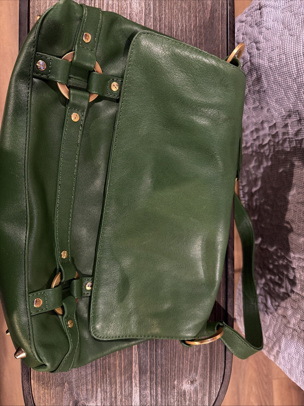 AJ Valenci womens handbag new leather, brgt forest green  14 inX10 in. full size
