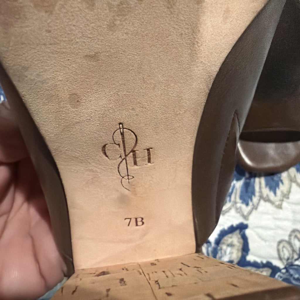 Cole Hann Brown Leather Open Toe Mule Heels Size 7B