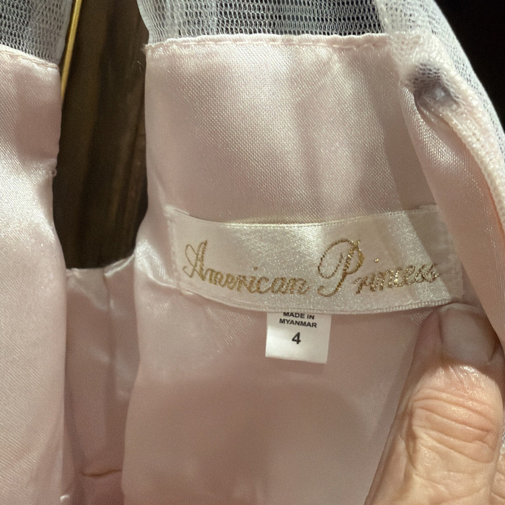 American Princess Girls Pink Floral Lace Party Dress Size 4