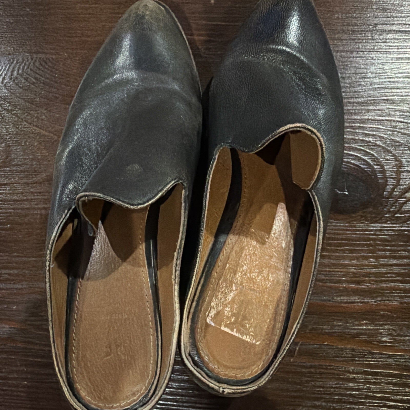 Black Leather Slip-On Mule Shoes by IRYE