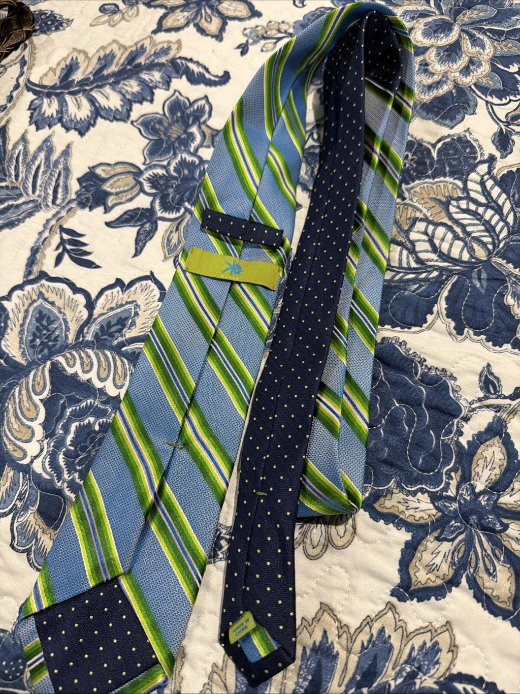 Brooks Brothers Reversible Silk Tie Blue and Green Striped with Polka Dot