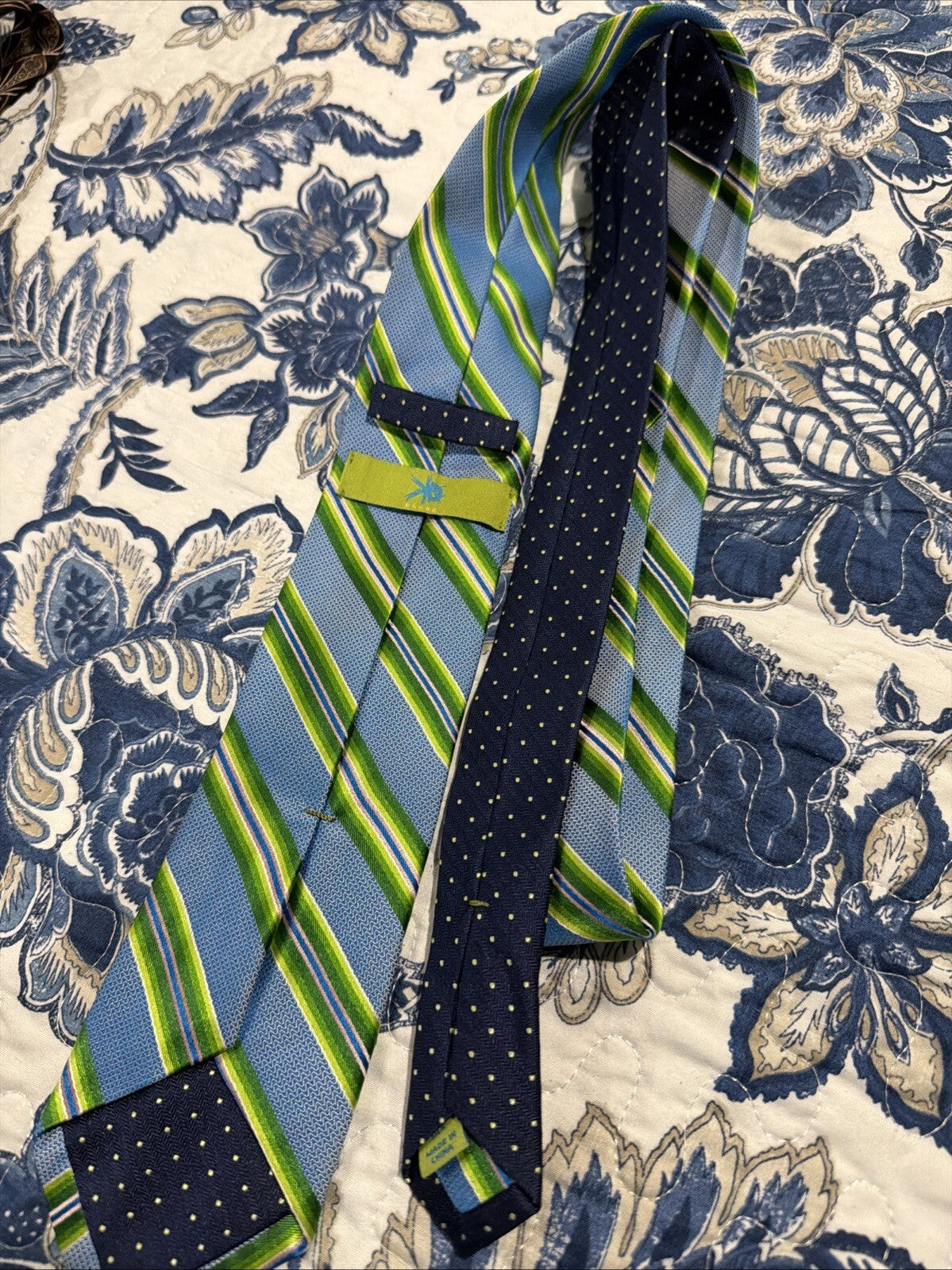 Brooks Brothers Reversible Silk Tie Blue and Green Striped with Polka Dot