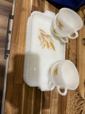 Vintage Milk Glass Tea Set with Wheat Pattern - 3 Pieces