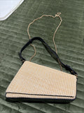 Urban Woven Straw and Black Leather Shoulder Bag with Chain Strap