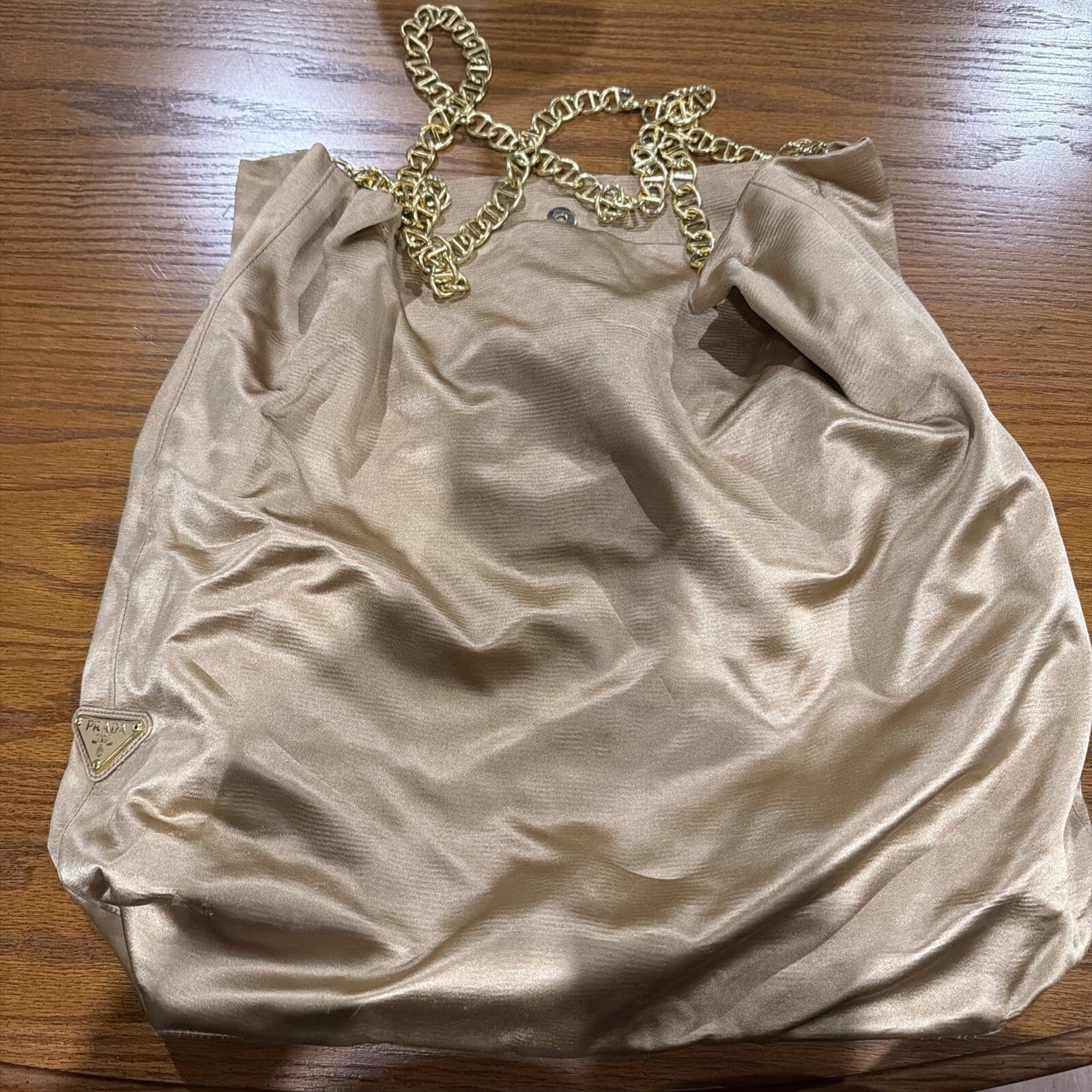 Prada Beige Satin Chain Strap Tote Bag