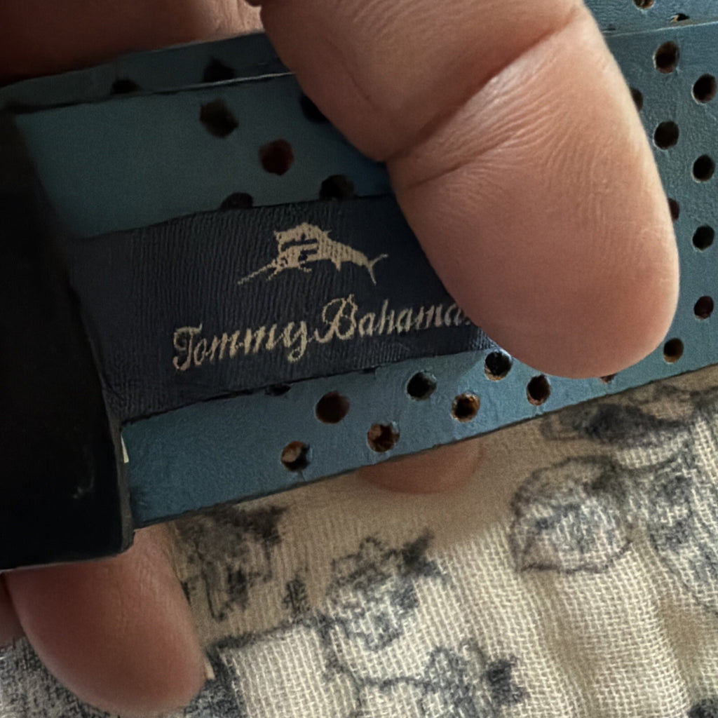 Tommy Bahama Reversible Perforated Leather Belt Black and Blue