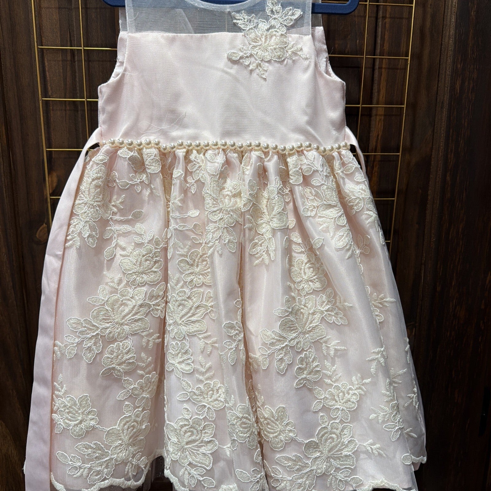 American Princess Girls Pink Floral Lace Party Dress Size 4