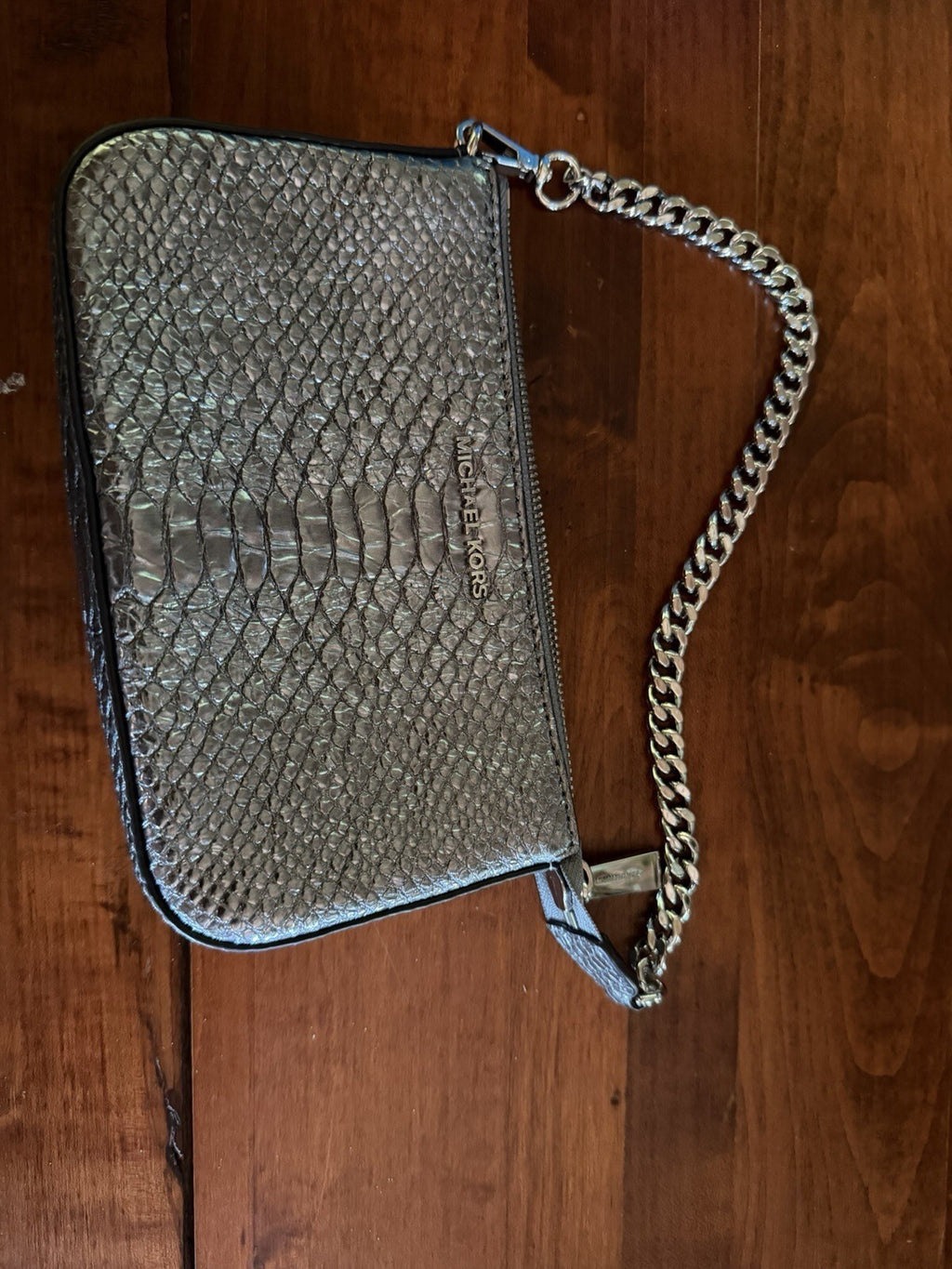 Michael Kors Silver Metallic Chain Strap Wristlet