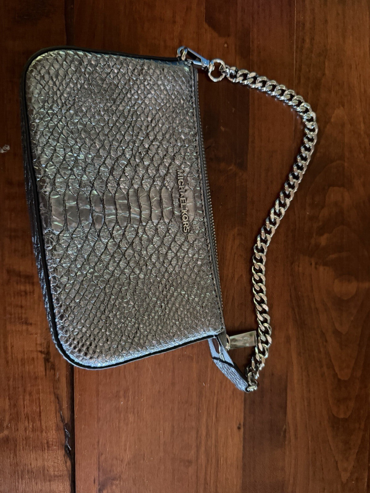 Michael Kors Silver Metallic Chain Strap Wristlet