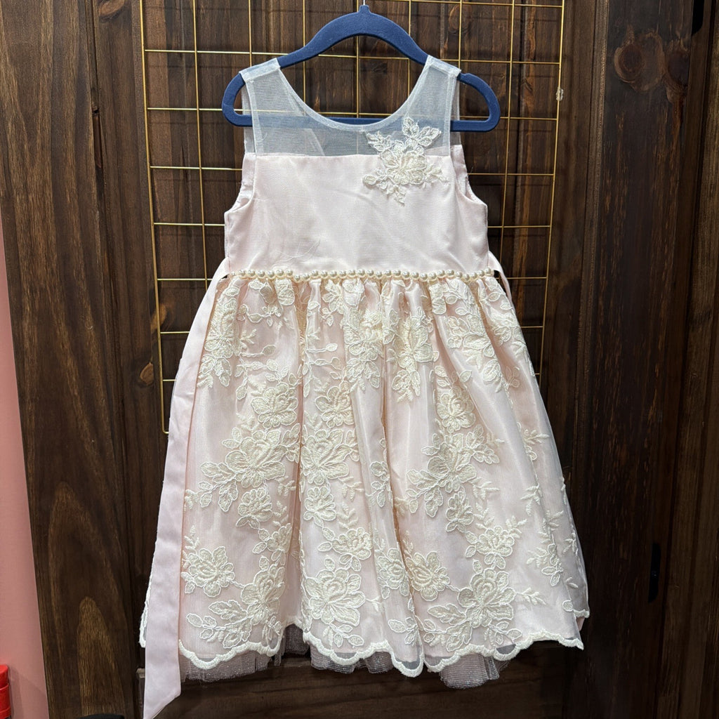 American Princess Girls Pink Floral Lace Party Dress Size 4