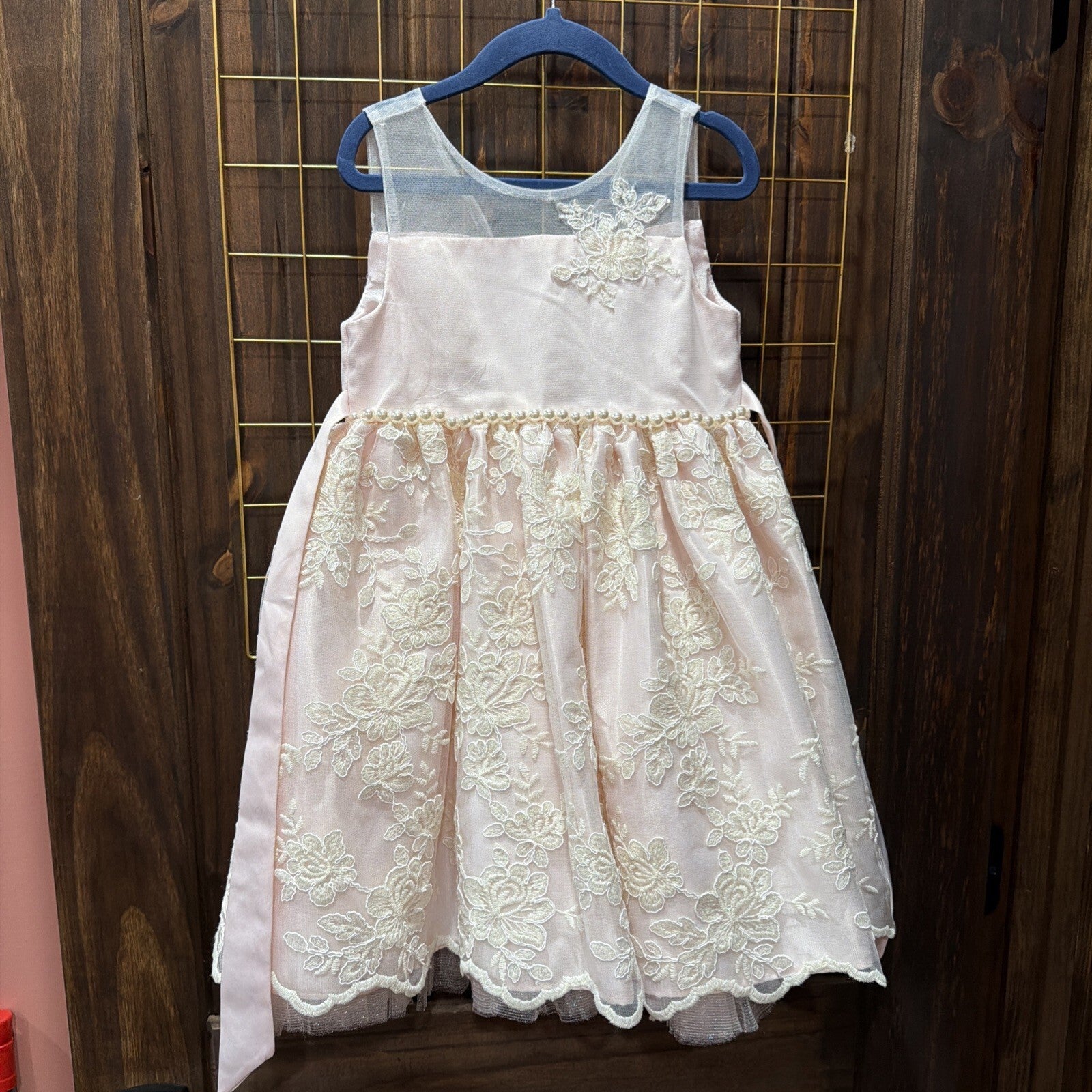 American Princess Girls Pink Floral Lace Party Dress Size 4
