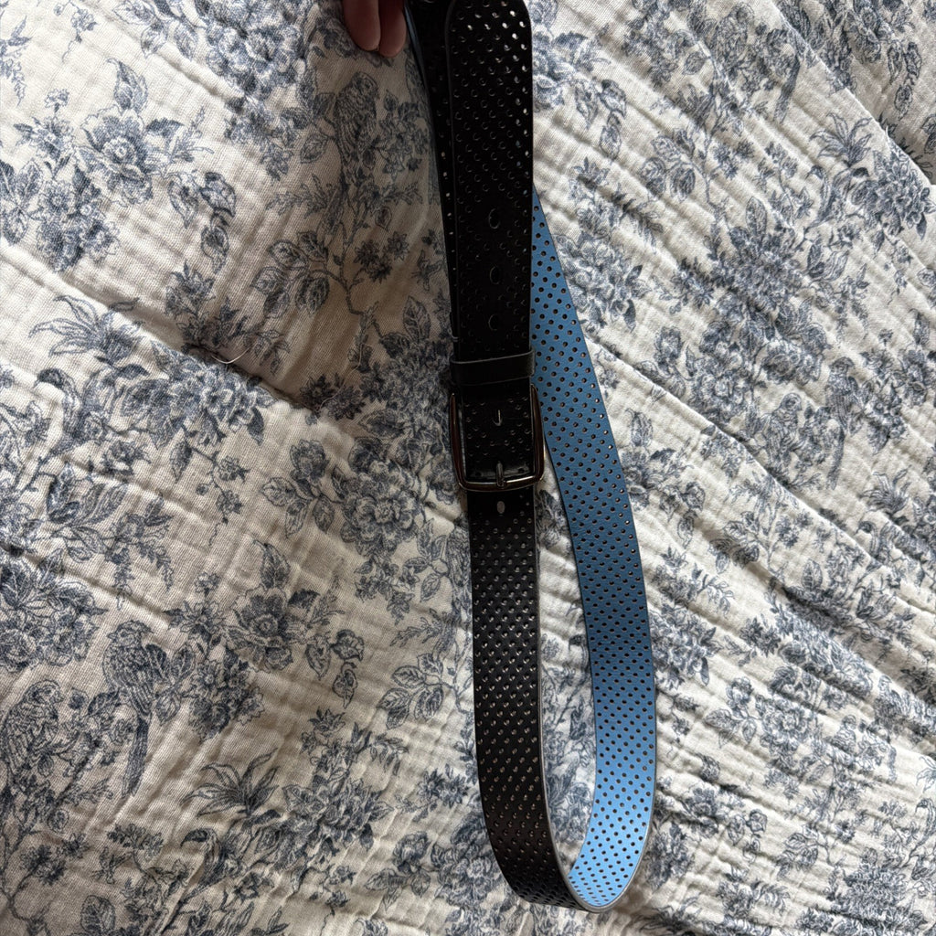 Tommy Bahama Reversible Perforated Leather Belt Black and Blue