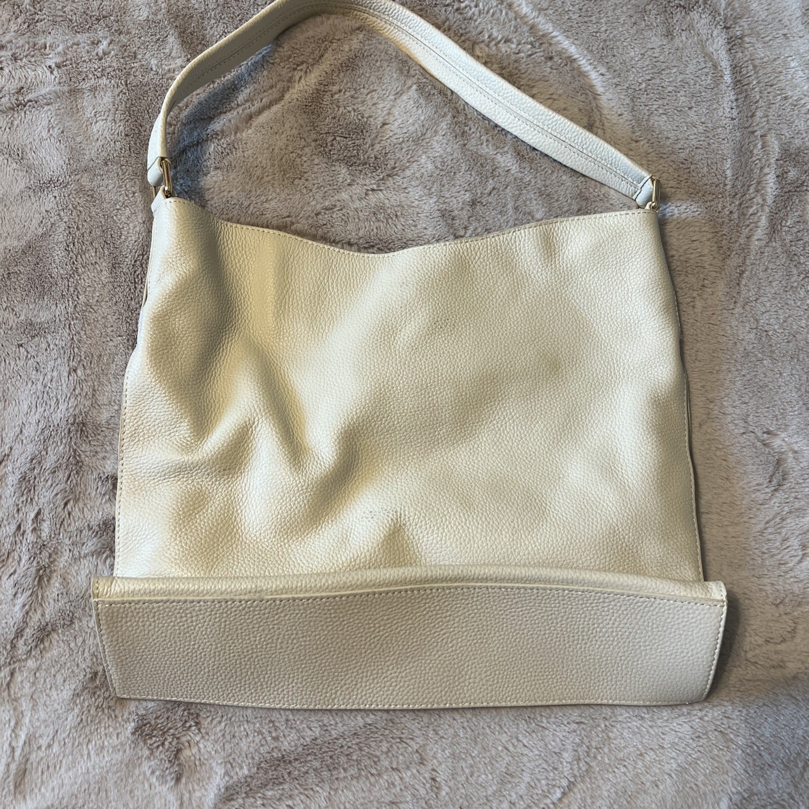 Tote Le Monde Women Barcelona Shoulder Bag Cream Pebbled Leather Minimalist