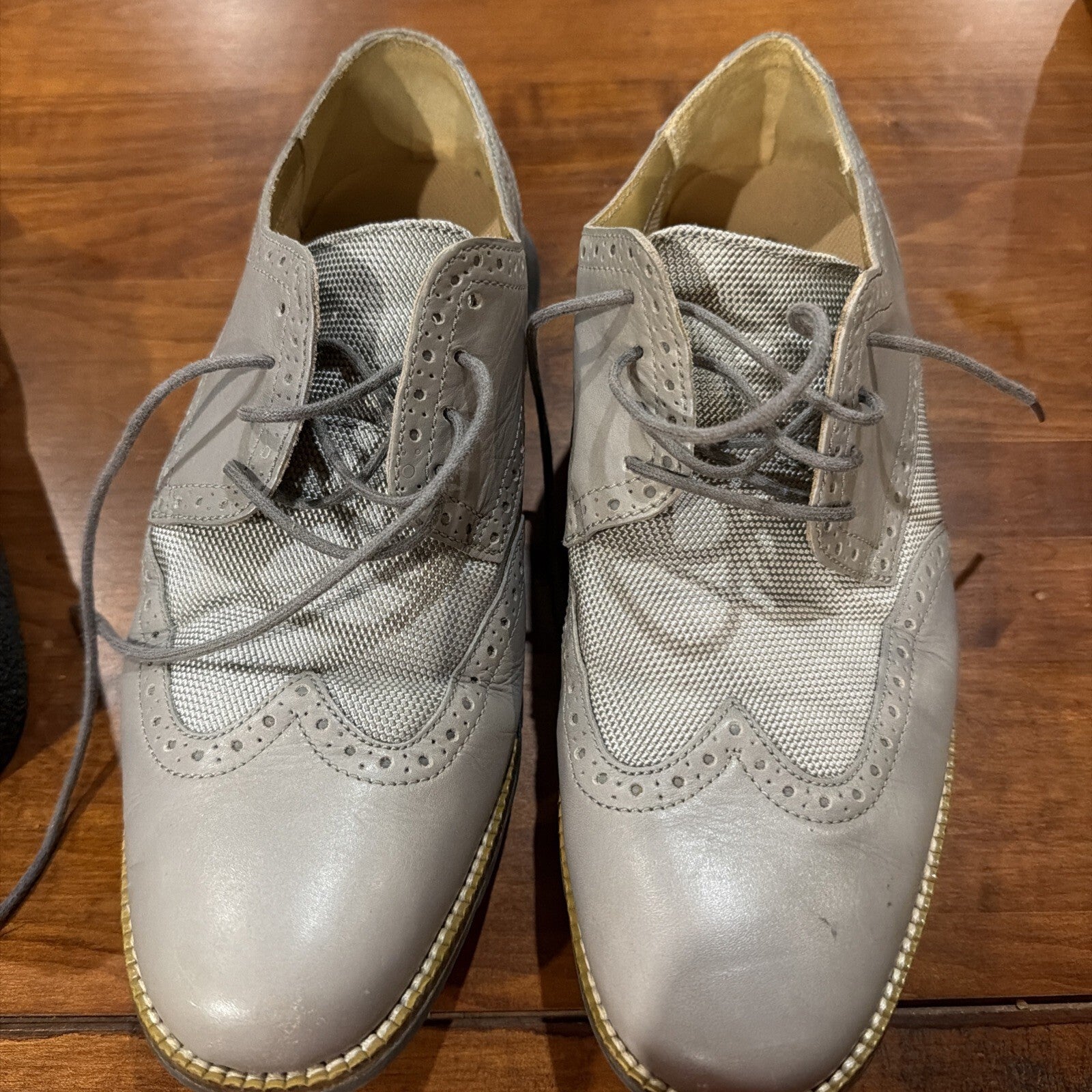 Cole Haan Men's Gray Leather and Mesh Wingtip Dress Shoes Size 9.5 M