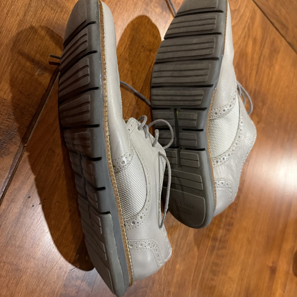 Cole Haan Men's Gray Leather and Mesh Wingtip Dress Shoes Size 9.5 M