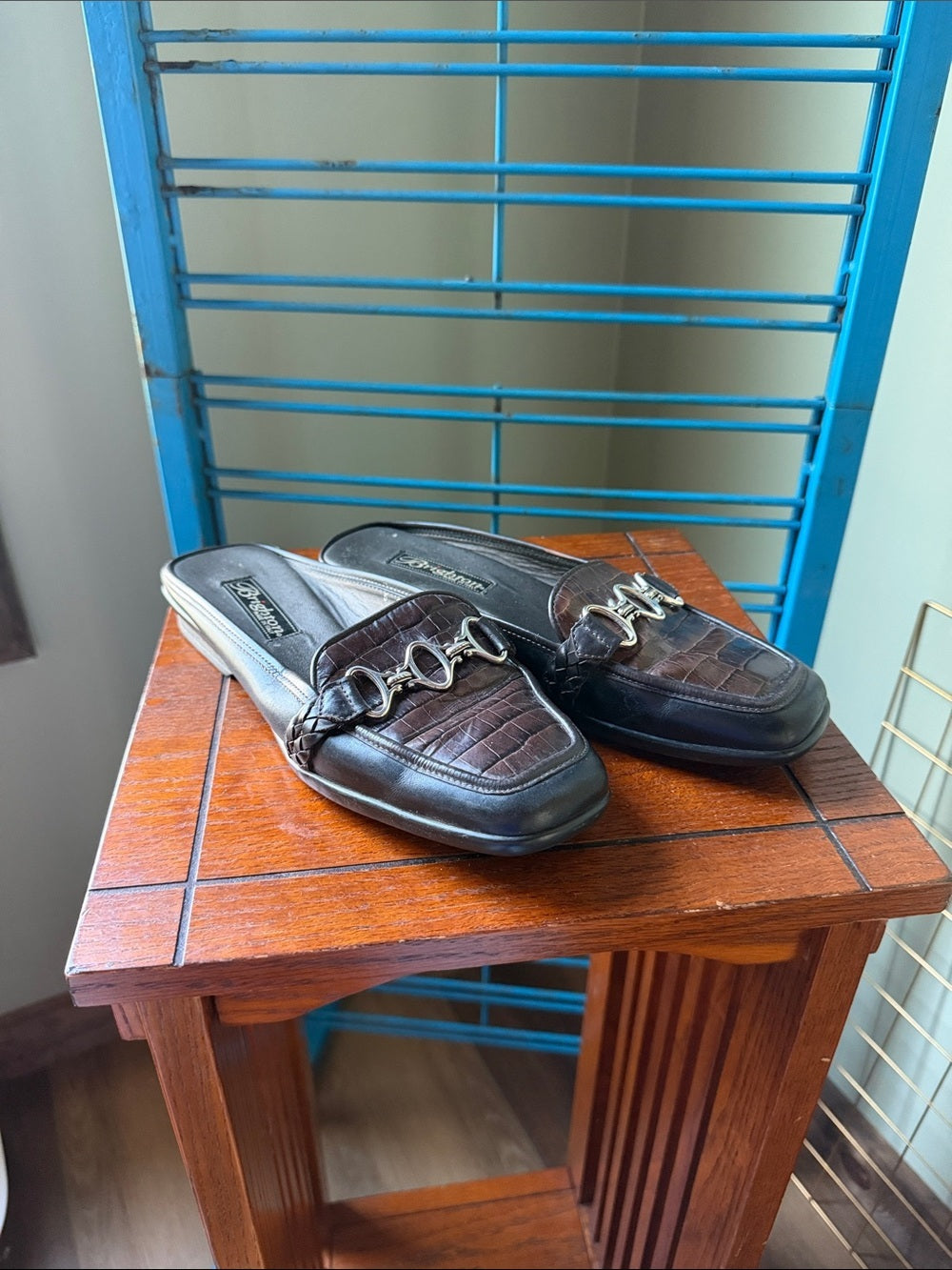 Brighton Brown Croc-Embossed Leather Slip-On Mules