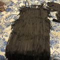 Black Flapper Style Dress with Fringe and Accessories Set