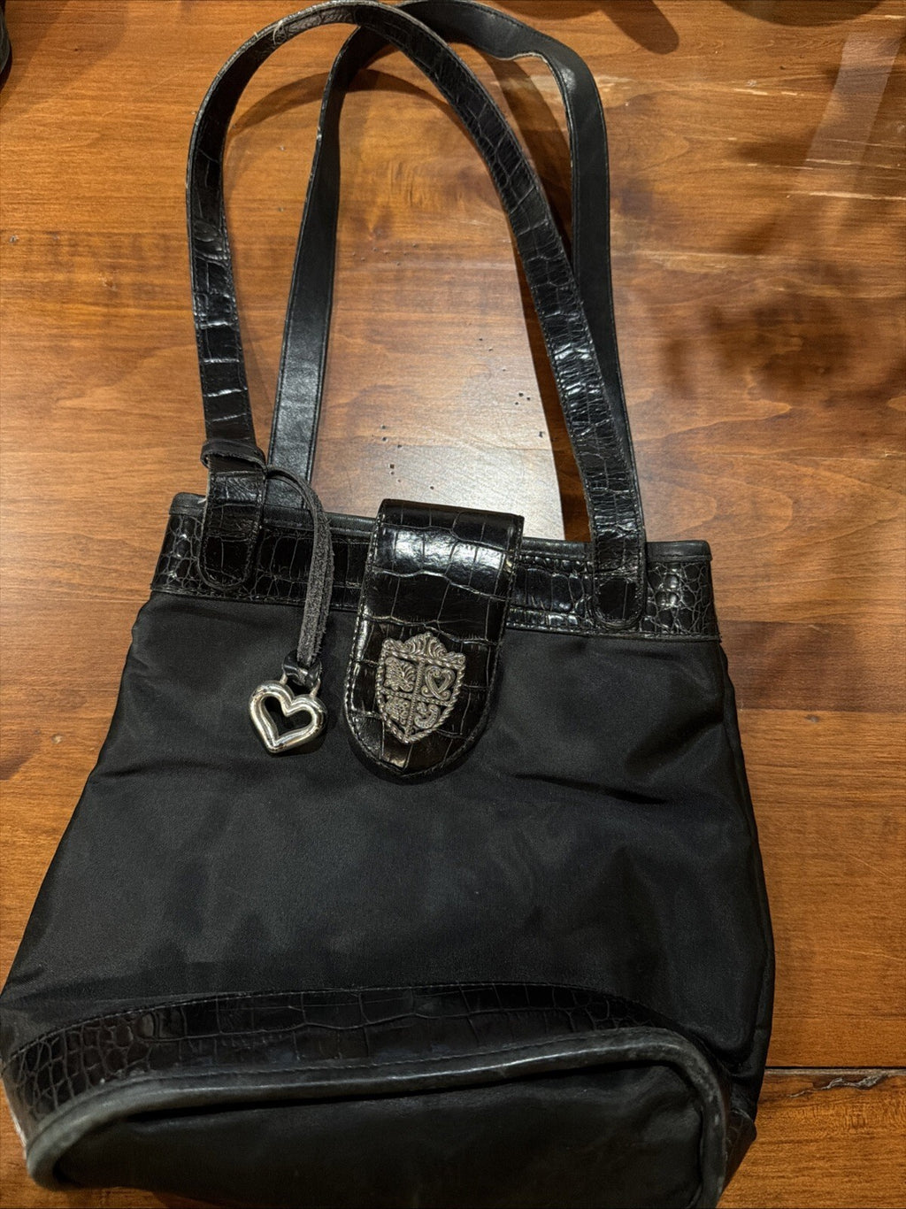 Brighton Purse No 765141 Black Leather Croc Embossed Shoulder Bag