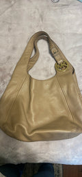 Michael Kors Beige Leather Hobo Shoulder Bag with Gold MK Logo