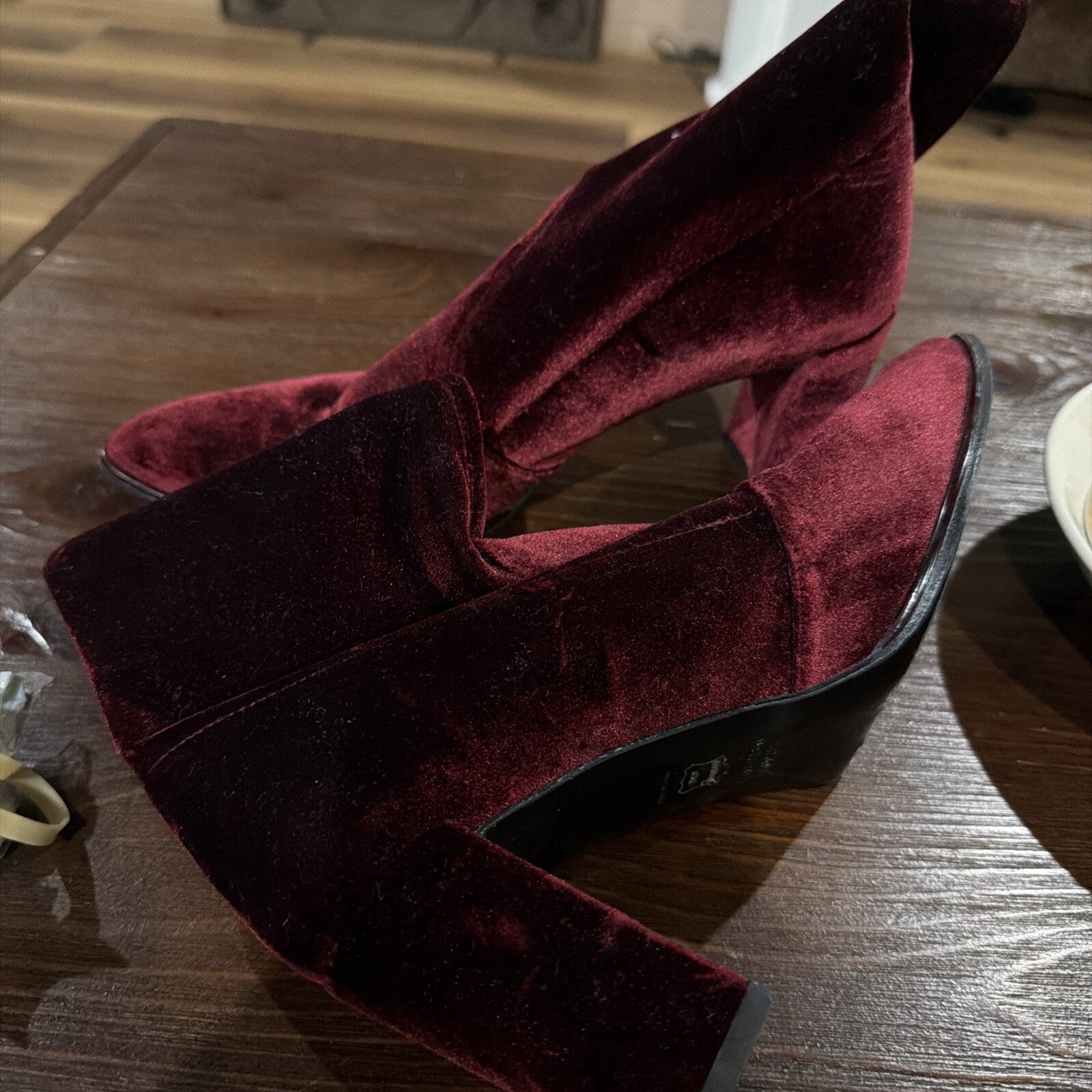 Stuart Weitzman Burgundy Velvet Ankle Boots