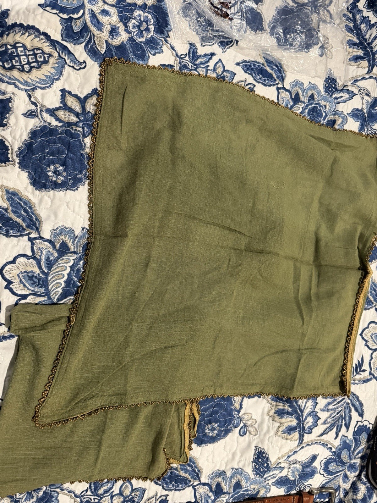 Green Linen Napkins with Metal Beaded Outline Set of 4