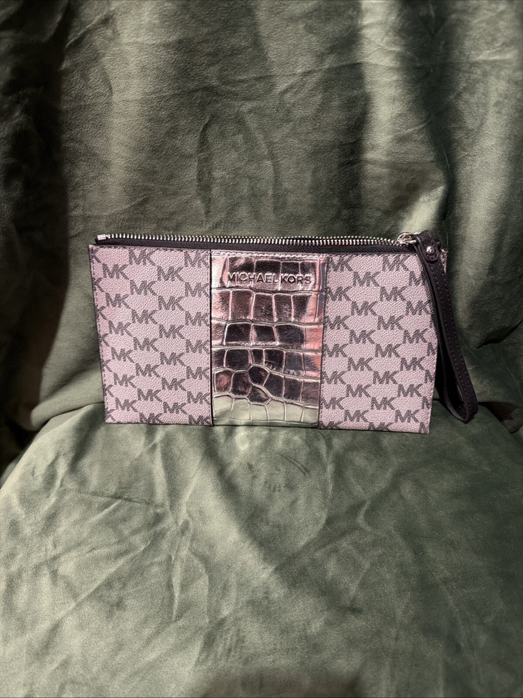 Michael Kors Signature Logo Wristlet with Croc-Embossed Accent
