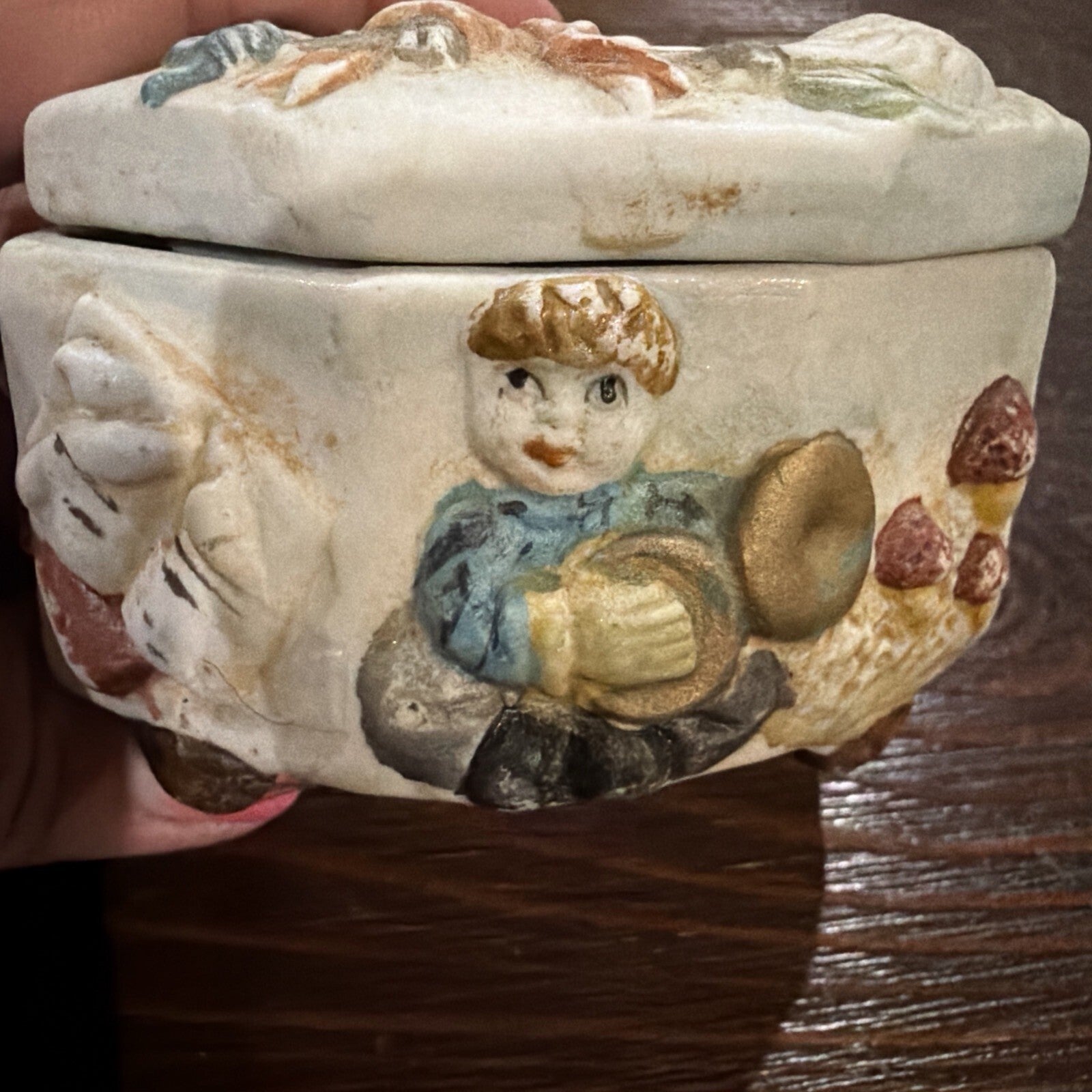 Capodimonte Porcelain Octagon Trinket Case Trinket Box with Lid Italy